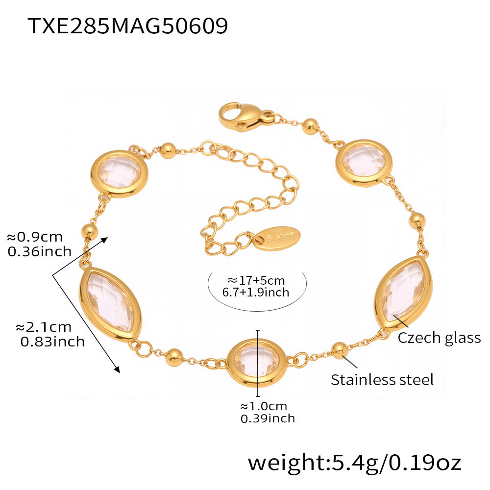Gold-Tone Faceted Glass Link Bracelet