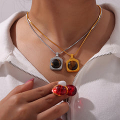Tiger Eye or Black Agate Necklace or Earrings