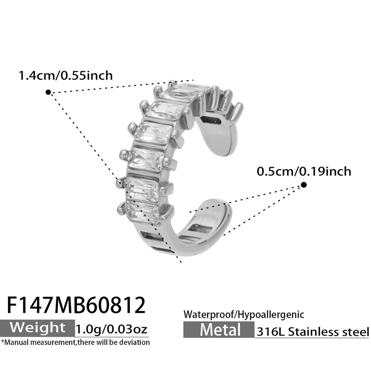Rectangular Cubic Zirconia Ear Cuff — Single