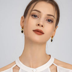 Daphne Vintage-Inspired Tiger-Eye Black Agate Heart Stud Earrings