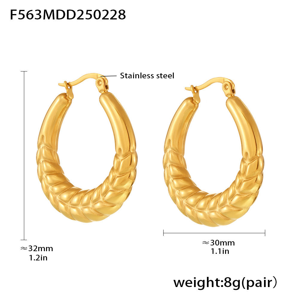 Textured Wheat Pattern Hoop Earrings