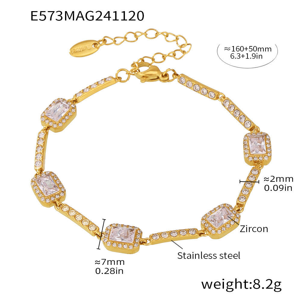 Rectangle Cubic Zirconia Link Bracelet