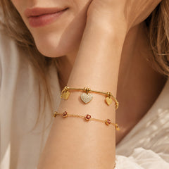18K Gold-Plated Heart and Rose Charm Bracelets