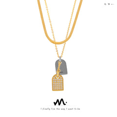 Two-Tone Stone-Accent Tag Necklace or Separate Chain