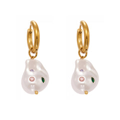 Baroque Pearl-Look & Colorful Stone Drop Earrings
