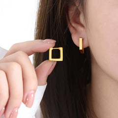 Geometric Rectangular Stainless Steel Hoop Earrings