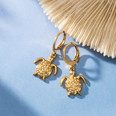 18K Gold-Plated Cubic Zirconia Turtle Drop Earrings