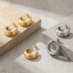 18K Gold-Plated Ribbed C-Hoop Earrings