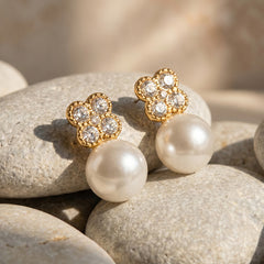 Pearl-Look Clover Stud Earrings