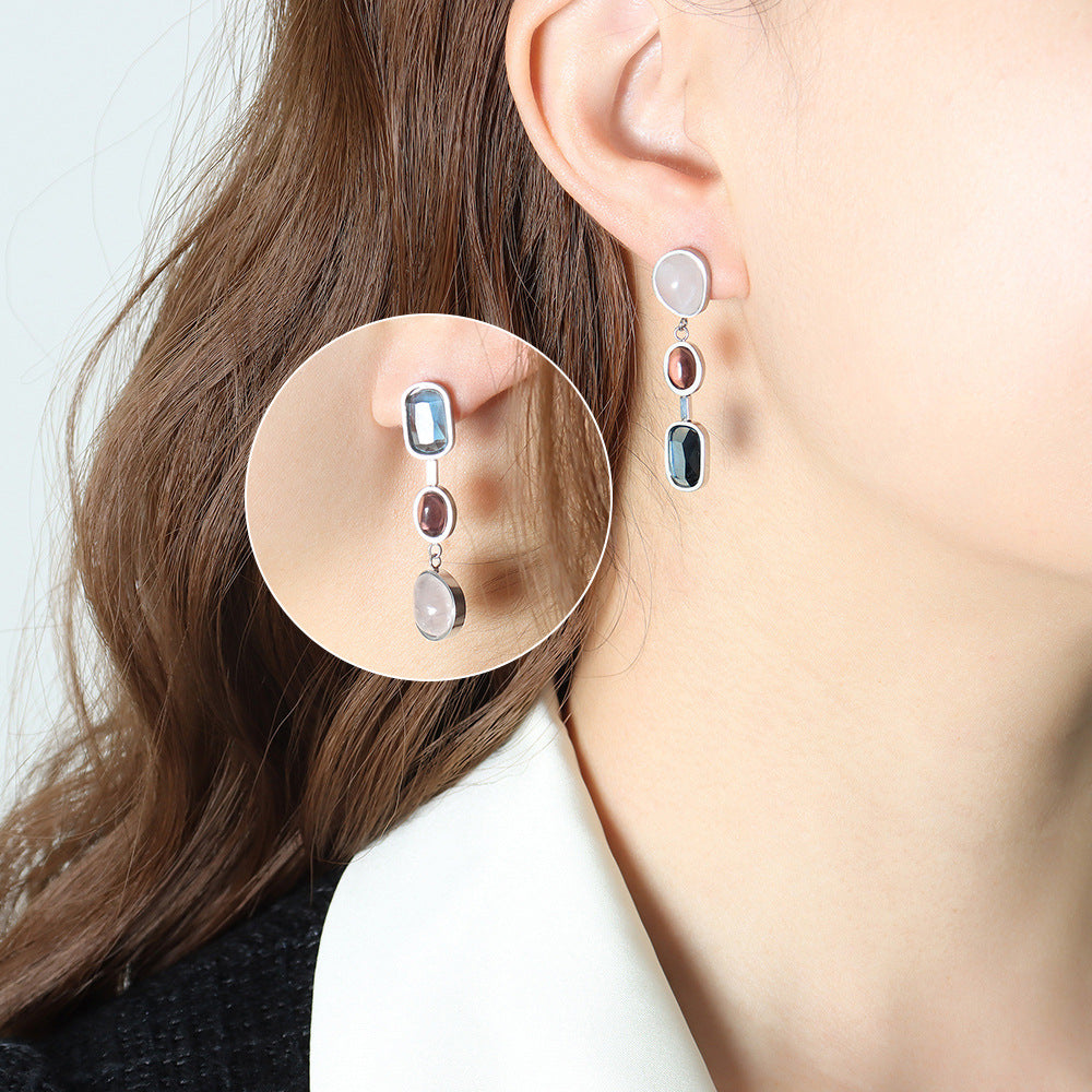 Asymmetric Color Accent Drop Earrings