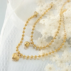 18K Gold-Plated Beaded Charm Chain Bracelet
