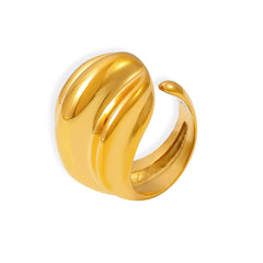 18K Gold-Plated Ribbed Sculptural Open Ring
