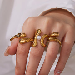Sculptural Open Ring with Geometric Curves