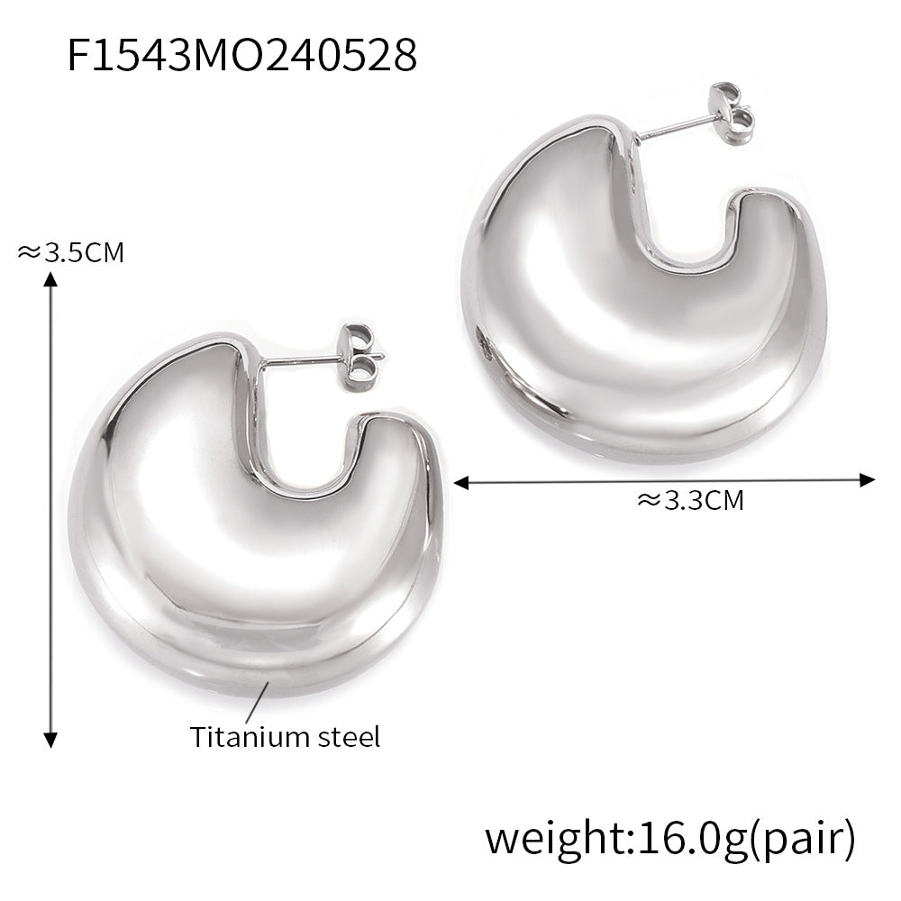 Rounded Hollow U-Hoop Stainless Steel Earrings