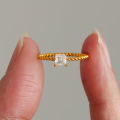 18K Gold-Plated Square Cubic Zirconia Rope Band Ring