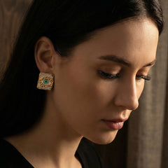 Textured Eye Motif Square Stud Earrings
