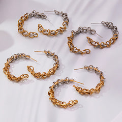 Two-Tone Wrapped Chain-Link Hoop Earrings