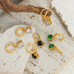Gold-Tone Square Accent Huggie Earrings