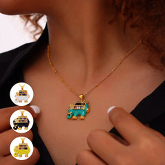 Gold-Tone Enamel Elephant Pendant Necklace