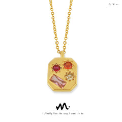 Gold-Tone Geometric Colored Stone Pendant Necklace