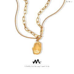 Gold-Tone Double-Layer Organic Pendant Necklace