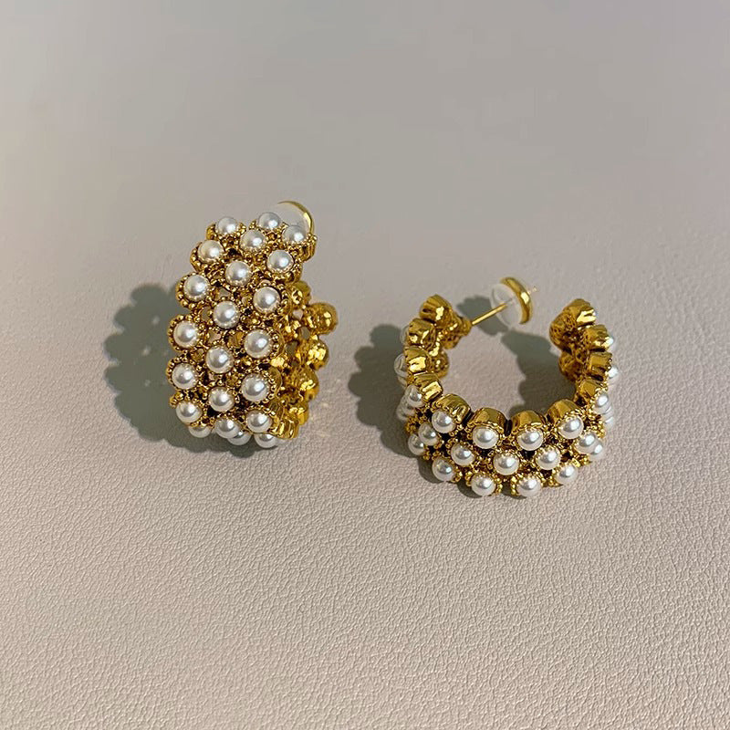 Camille Vintage-Inspired Pearl Hoop Earrings