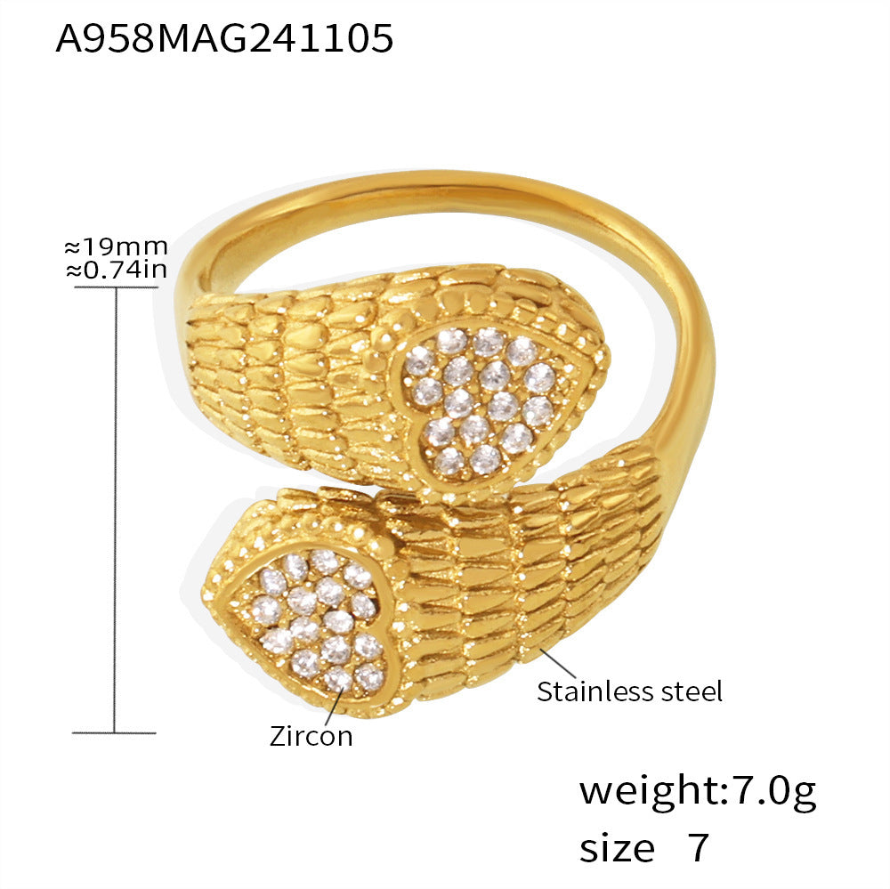 Double Heart Cubic Zirconia Adjustable Ring