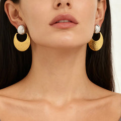 Hammered Crescent Stainless Steel Drop Earrings