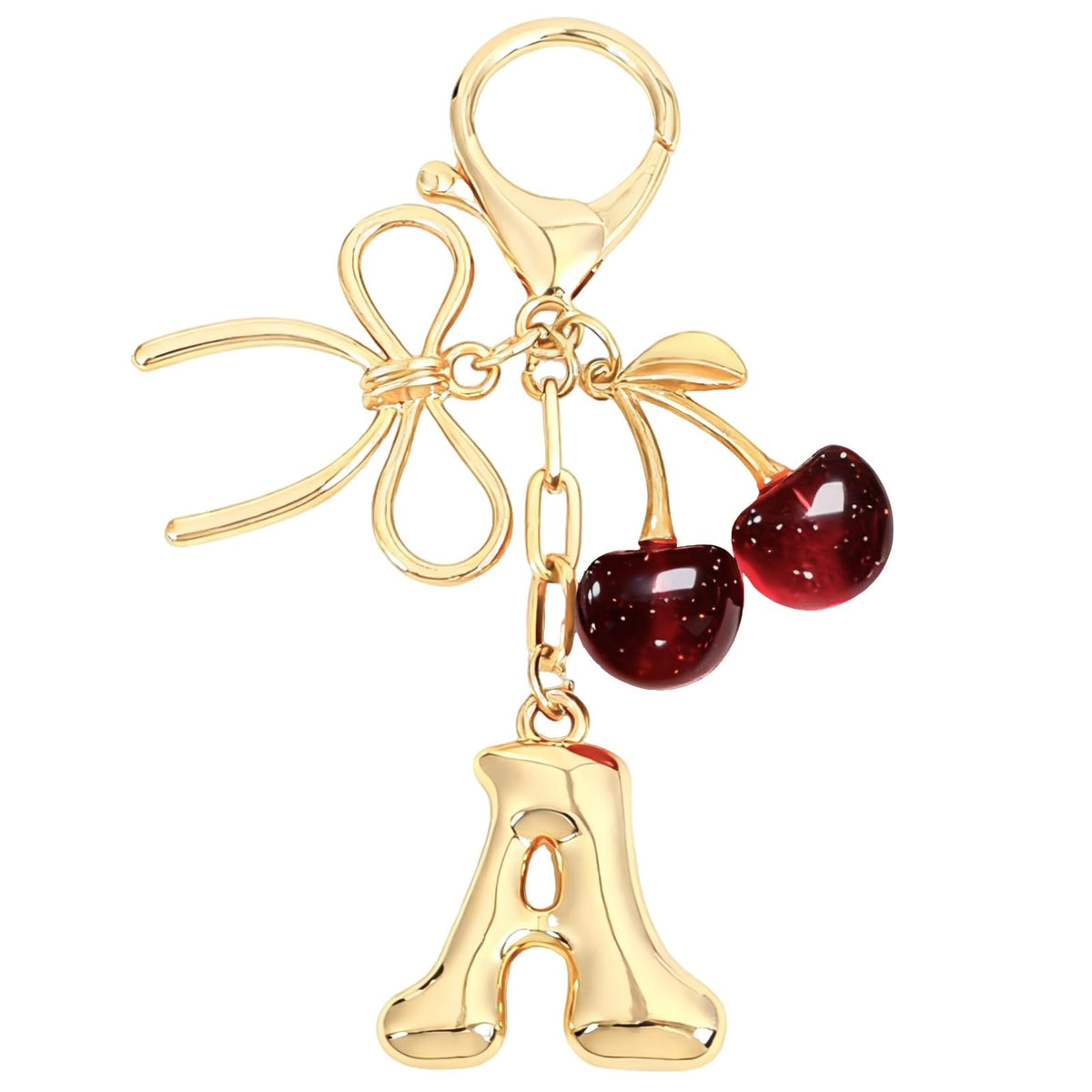 Bubble Initial With Bow & Cherry Bag Charms Keychain