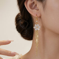 14K Crystal Floral Tassel Earrings