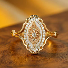 CZ Halo Accented Mother of Pearl Ring