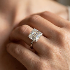 Sterling Silver Asscher Cut Moissanite Ring