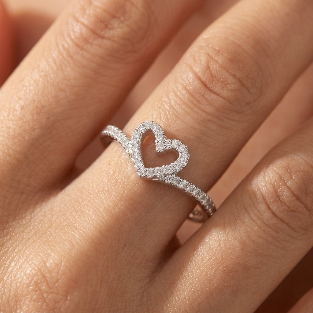 Sterling Silver Dainty Pave Heart Ring