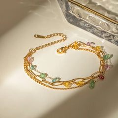 18K Stacked Curb, Paperclip, & Crystal Bracelet