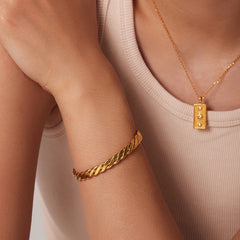 18K Chunky Gold Woven Bangle Bracelet