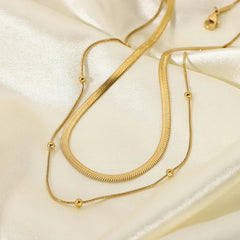 14K Herringbone & Satellite Chain Necklace Stack