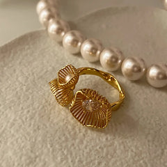 Diamond Pearl Clam Shell Ring
