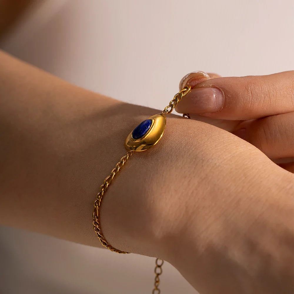 18K Figaro Chain Lapis Bracelet