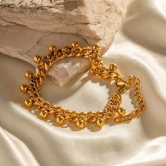 18K Elegant Beaded Cuban Link Bracelet