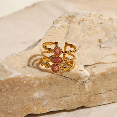 18K Triple Rose Stone Ring Stack