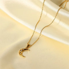 18K Diamond Adorned Crescent Moon Necklace