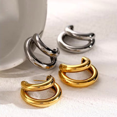 18K Crescent Outline C Shaped Earrings