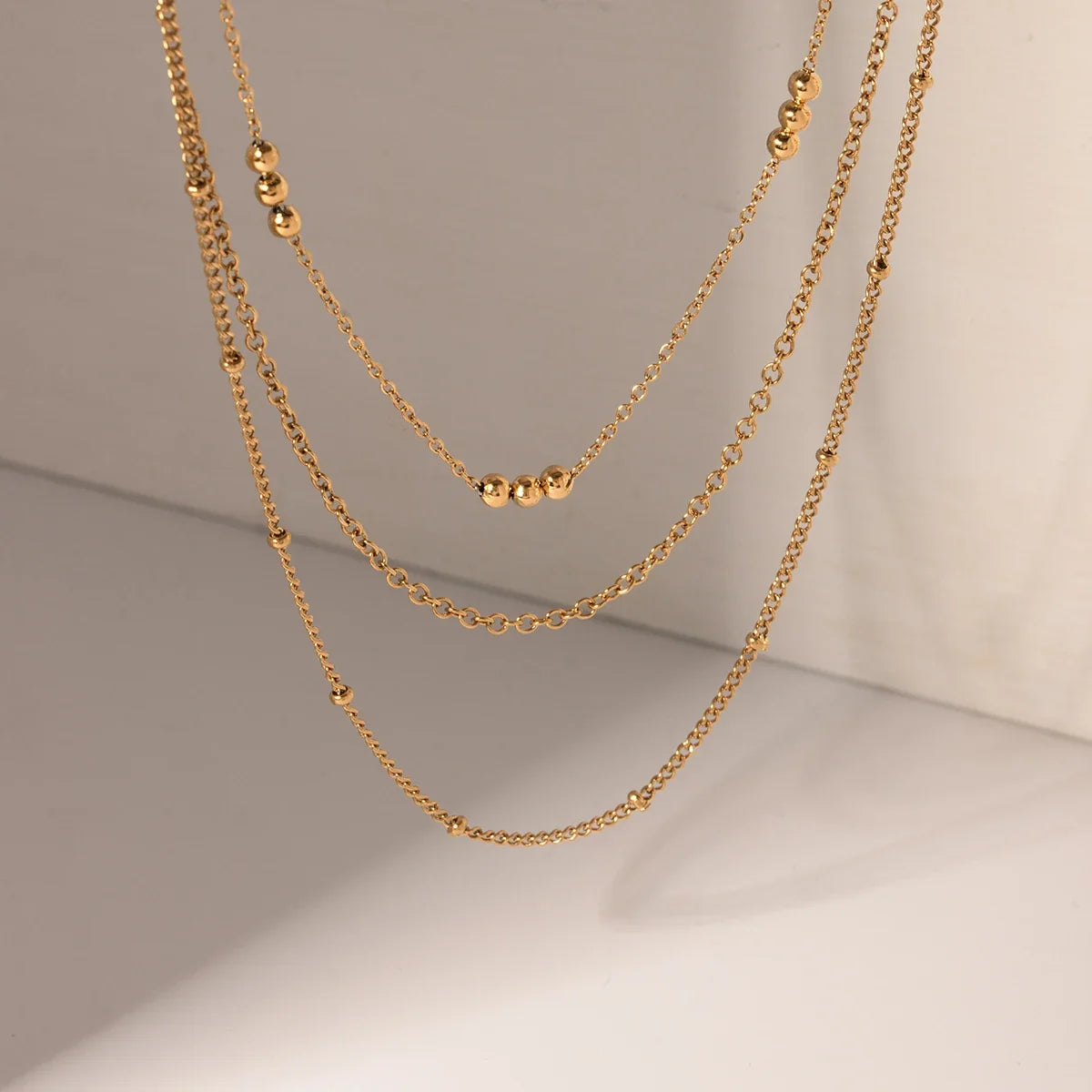 18K Dainty Triple Satellite Necklace Stack
