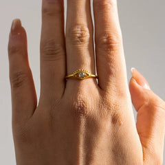 Adjustable 18K Diamond Center Evil Eye Ring