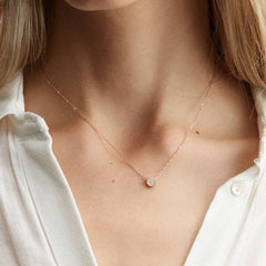 Dainty Diamond Speckled Birthstone Circle Necklace