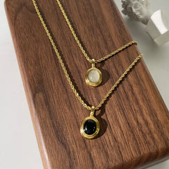 18K Classy Vintage Inspired Oval Gem Stone Necklace