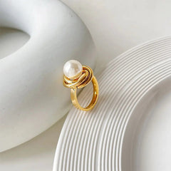 18K Classy Statement Dual Disc Pearl Ring