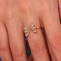 18K Diamond Accented Textured Open Butterfly Ring