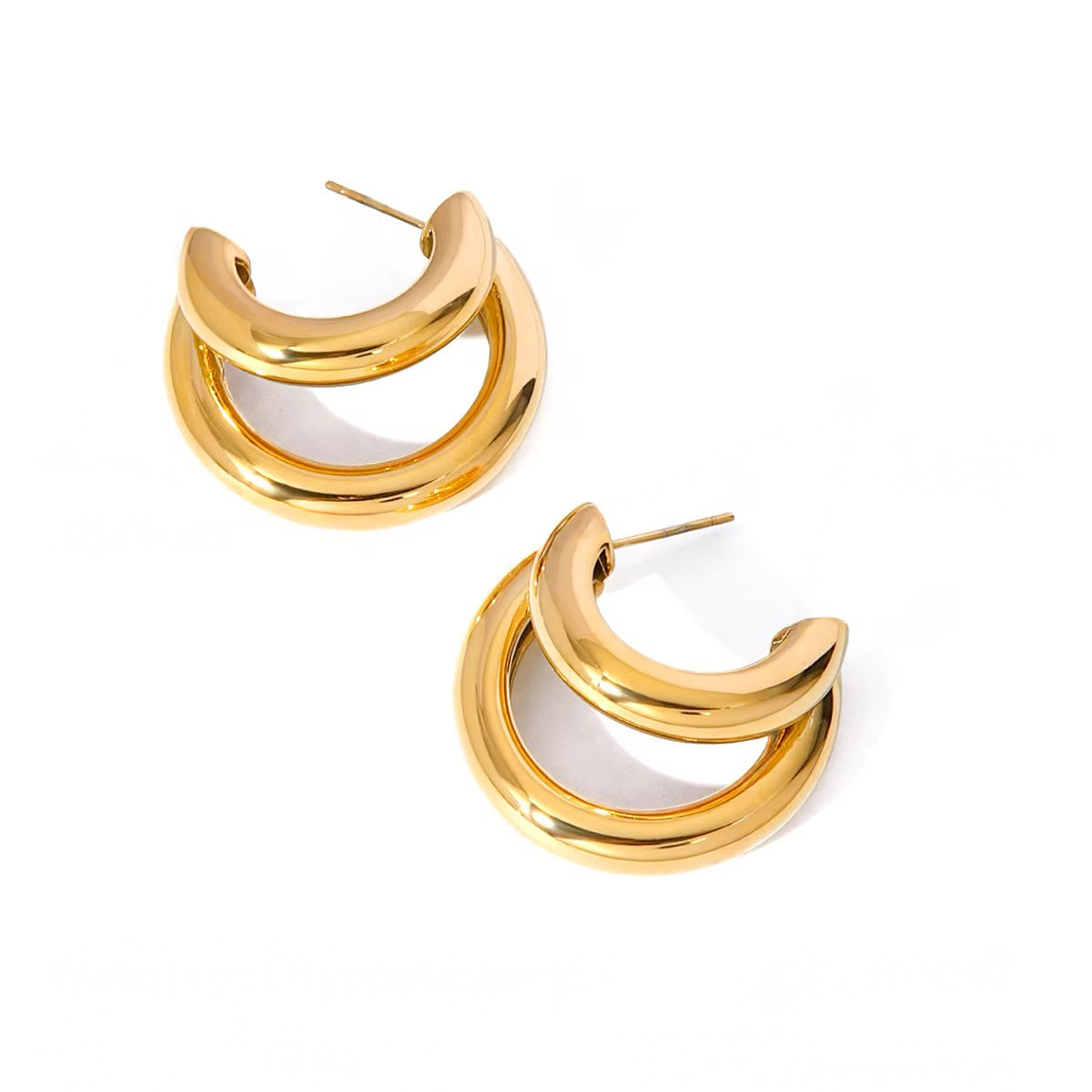 18K Crescent Outline C Shaped Earrings