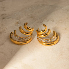 18K Quad Half Hoops Stud Earrings
